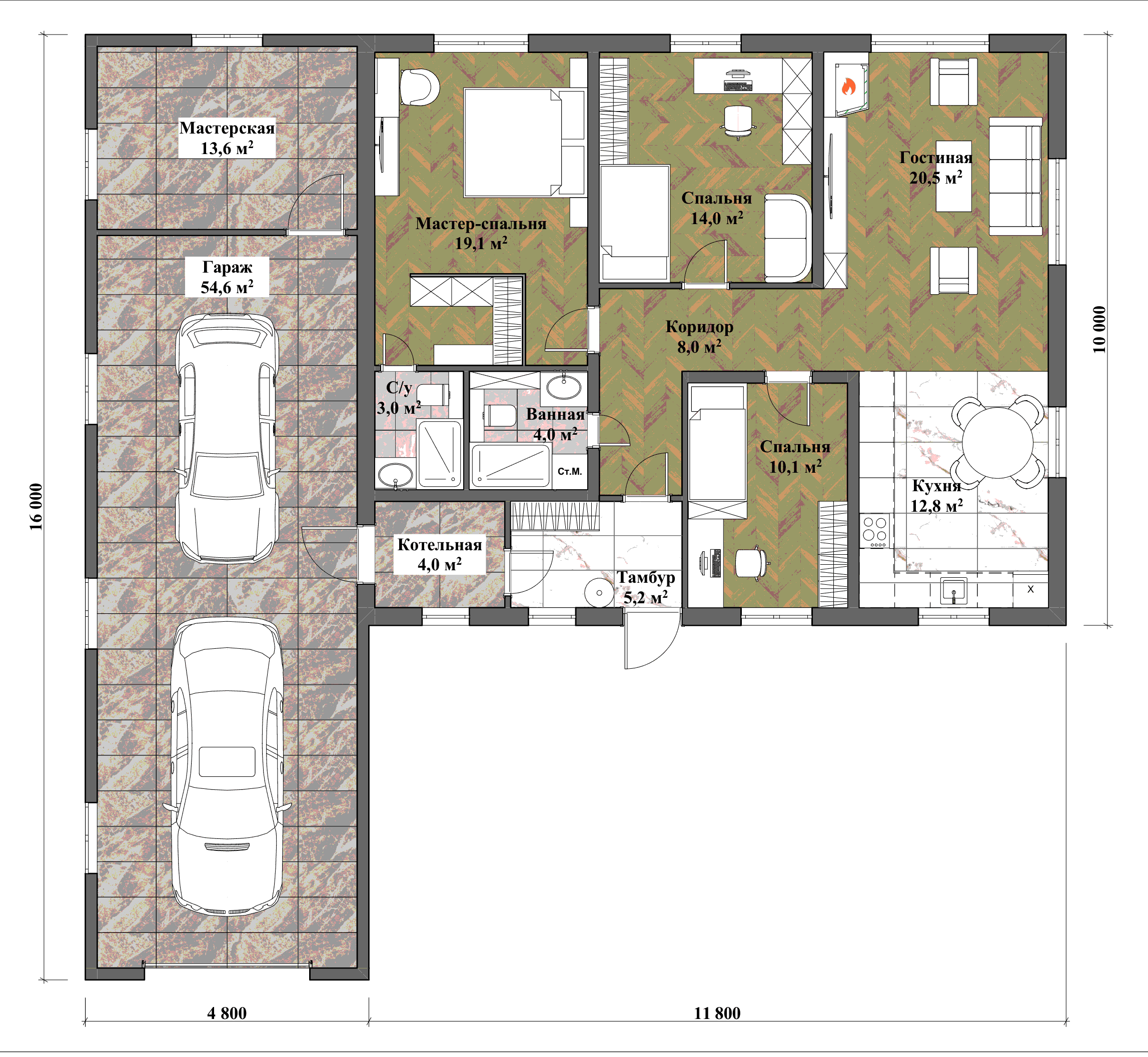 5. Багульник 110 Планировка с мебелью
