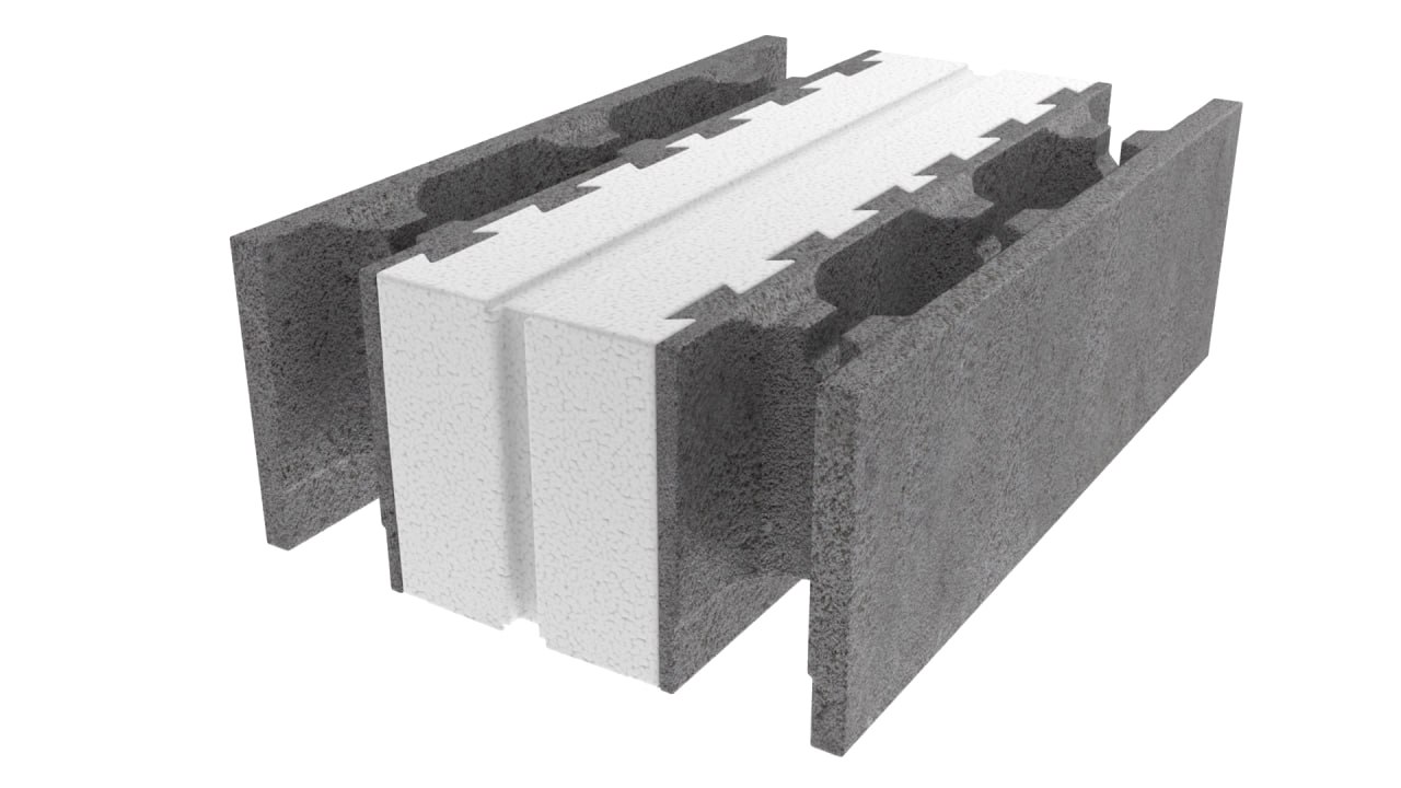 ThermoBlock ТБ400 рядный - несъемная бетонная опалубка с утеплителем по середине